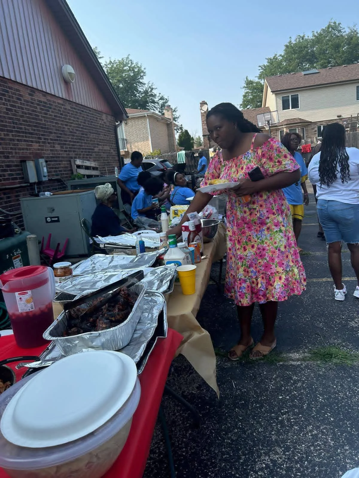 Sharing a meal at an outdoor community gathering